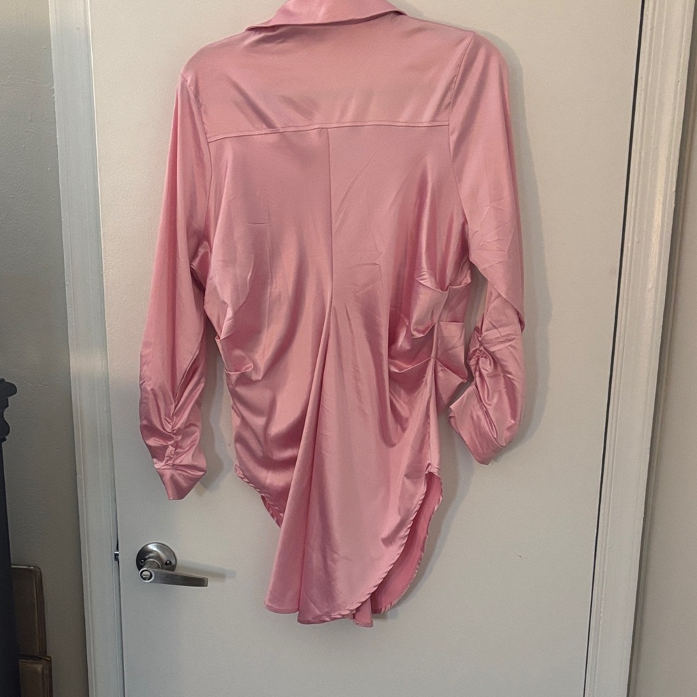 Fashion Nova Pink Satin Shirt “Run this Show” - Picture 3 of 8